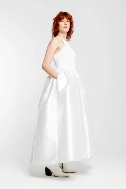 WHITE LONG DRESS WITH FULL SKIRT