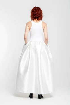 WHITE LONG DRESS WITH FULL SKIRT