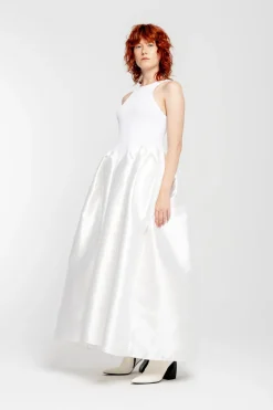 WHITE LONG DRESS WITH FULL SKIRT