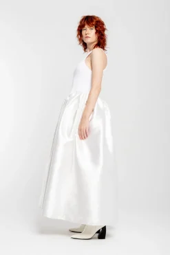 WHITE LONG DRESS WITH FULL SKIRT