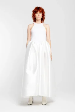 WHITE LONG DRESS WITH FULL SKIRT