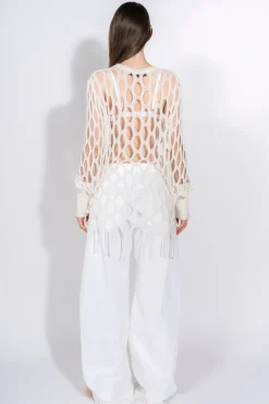WHITE NET LONG SLEEVE TOP