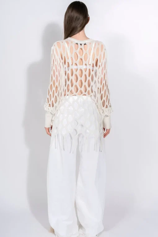 WHITE NET LONG SLEEVE TOP