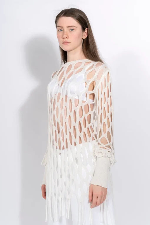 WHITE NET LONG SLEEVE TOP