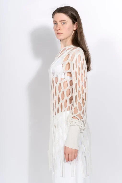 WHITE NET LONG SLEEVE TOP
