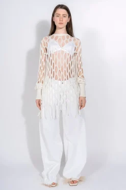 WHITE NET LONG SLEEVE TOP