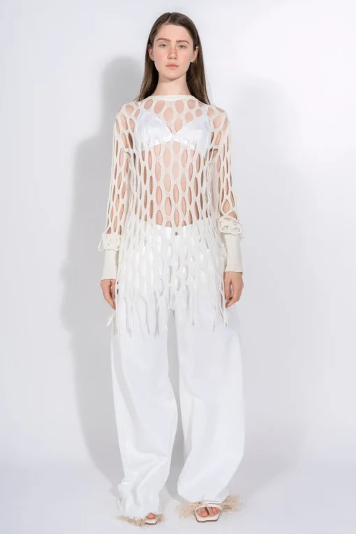 WHITE NET LONG SLEEVE TOP