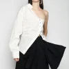 WHITE ONE SHOULDER DRAPED SHIRT