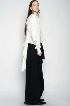 WHITE ONE SHOULDER DRAPED SHIRT