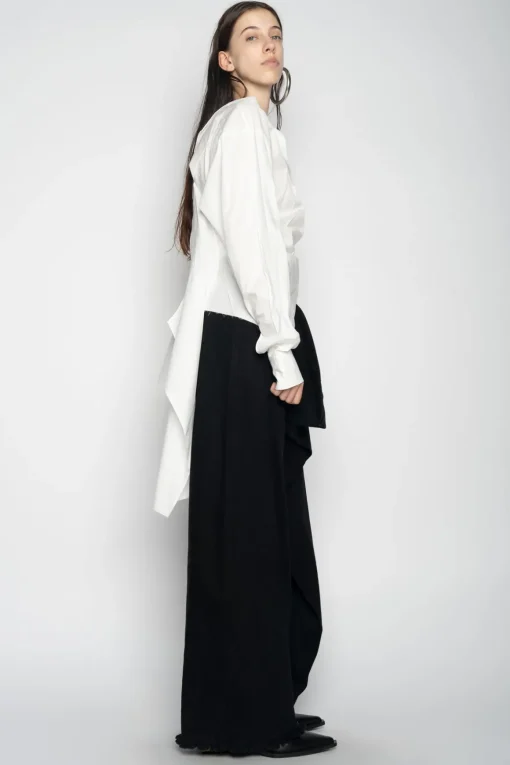 WHITE ONE SHOULDER DRAPED SHIRT