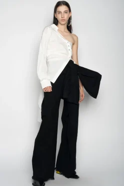 WHITE ONE SHOULDER DRAPED SHIRT