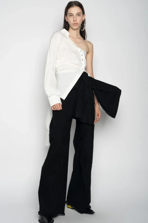 WHITE ONE SHOULDER DRAPED SHIRT