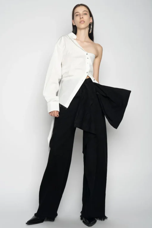 WHITE ONE SHOULDER DRAPED SHIRT