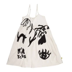 WHITE OVERSIZED SPAGHETTI DRESS WITH EMBROIDERY