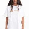 WHITE OVERSIZED T-SHIRT WITH GOLD LOGO