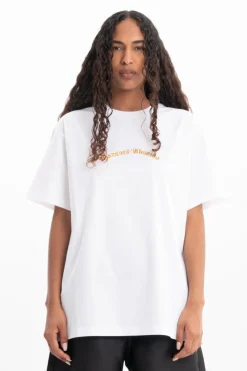 WHITE OVERSIZED T-SHIRT WITH GOLD LOGO