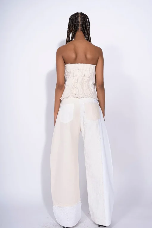 WHITE PATCHWORK BOYFRIEND TROUSERS