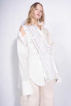 WHITE PATCHWORK DECONSTRUCTED SHIRT