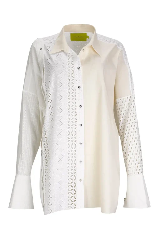 WHITE PATCHWORK DECONSTRUCTED SHIRT