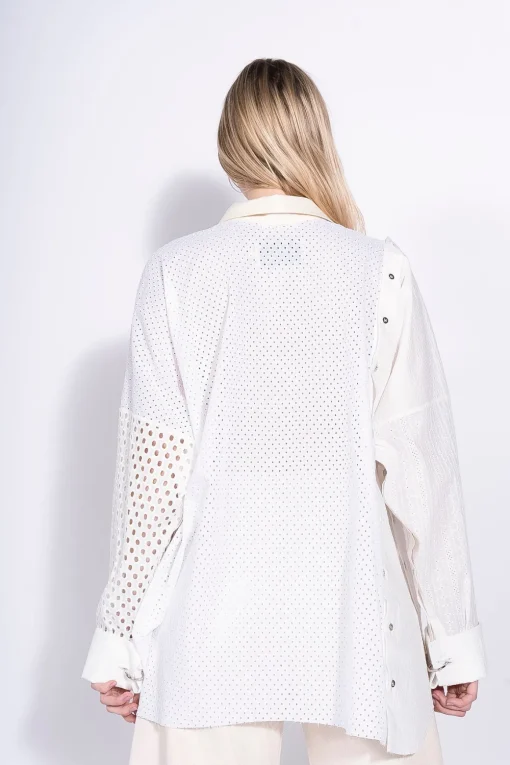 WHITE PATCHWORK DECONSTRUCTED SHIRT