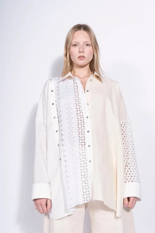 WHITE PATCHWORK DECONSTRUCTED SHIRT