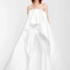 WHITE PLEATED STRAPLESS TRAIN TOP