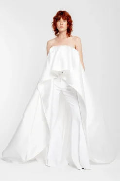 WHITE PLEATED STRAPLESS TRAIN TOP