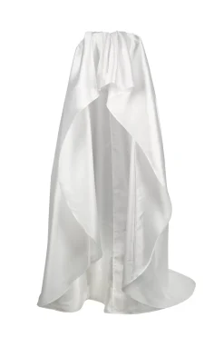 WHITE PLEATED STRAPLESS TRAIN TOP