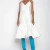 WHITE PUFF HEM SLIP DRESS
