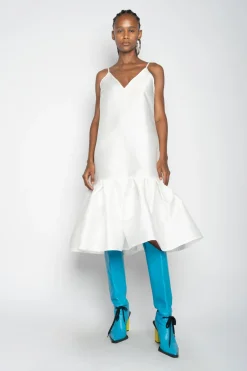 WHITE PUFF HEM SLIP DRESS