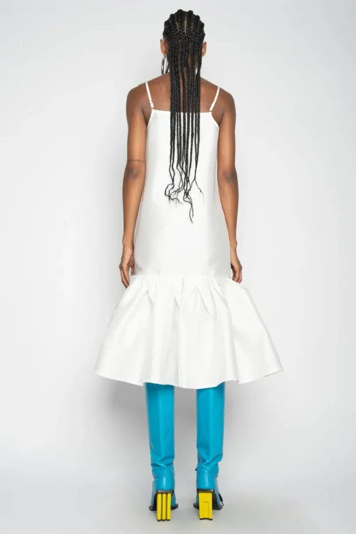 WHITE PUFF HEM SLIP DRESS