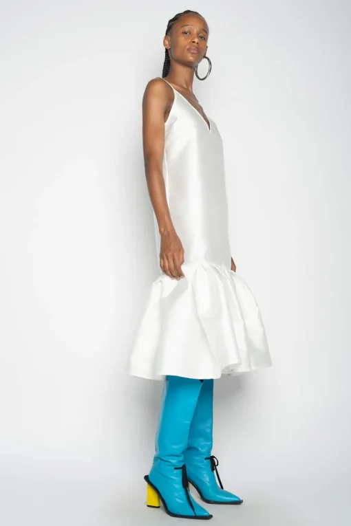 WHITE PUFF HEM SLIP DRESS