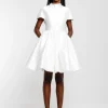 WHITE SHORT SLEEVE PUFF SKIRT DRESS