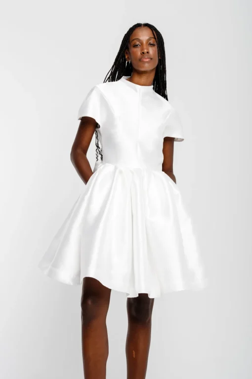 WHITE SHORT SLEEVE PUFF SKIRT DRESS