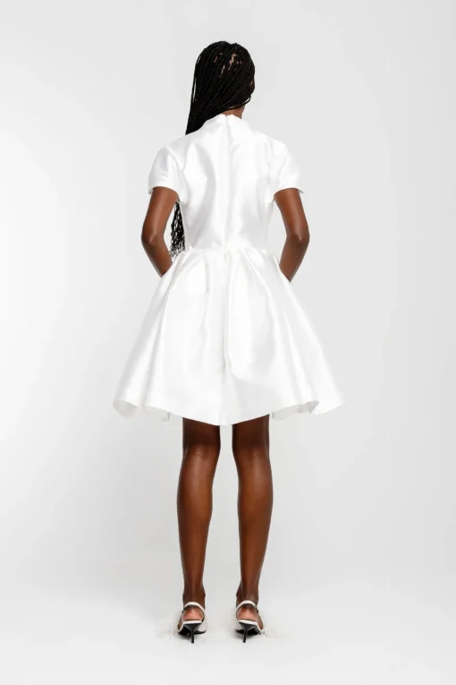 WHITE SHORT SLEEVE PUFF SKIRT DRESS