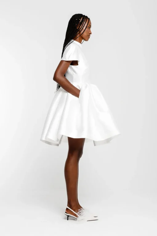 WHITE SHORT SLEEVE PUFF SKIRT DRESS