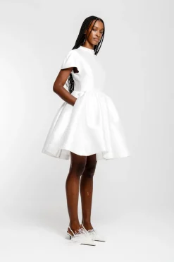 WHITE SHORT SLEEVE PUFF SKIRT DRESS