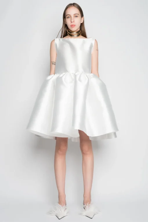 WHITE SHORT SLEEVELESS PUFF DRESS