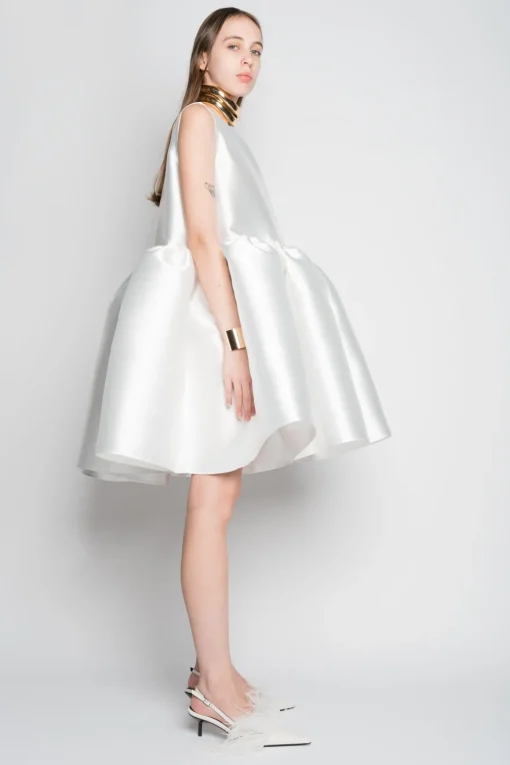 WHITE SHORT SLEEVELESS PUFF DRESS