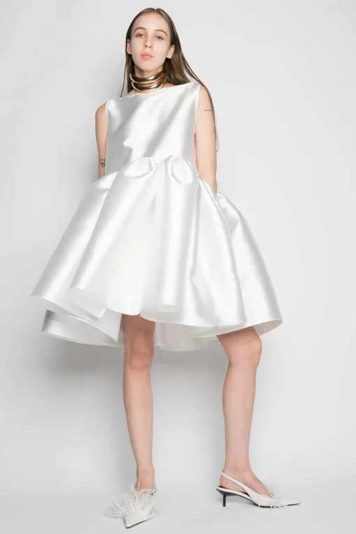 WHITE SHORT SLEEVELESS PUFF DRESS