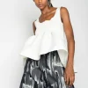 WHITE SLEEVELESS PUFF HEM TOP