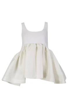 WHITE SLEEVELESS PUFF HEM TOP