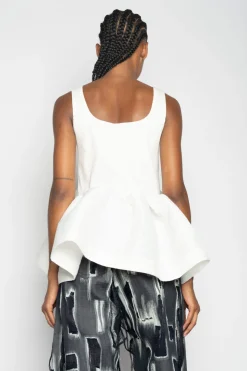 WHITE SLEEVELESS PUFF HEM TOP