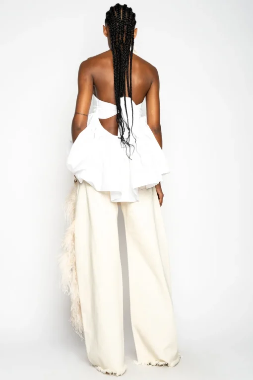 WHITE STRAPLESS PEPLUM TOP