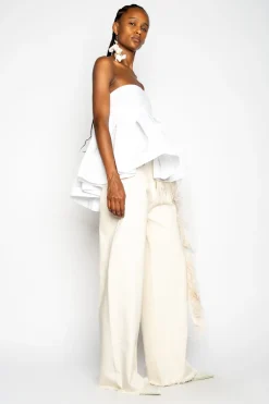 WHITE STRAPLESS PEPLUM TOP