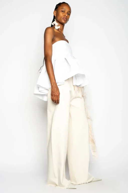 WHITE STRAPLESS PEPLUM TOP