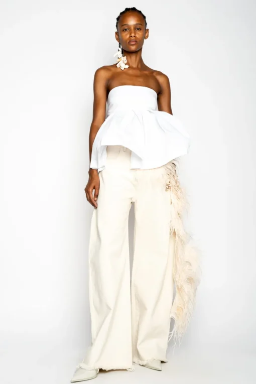 WHITE STRAPLESS PEPLUM TOP