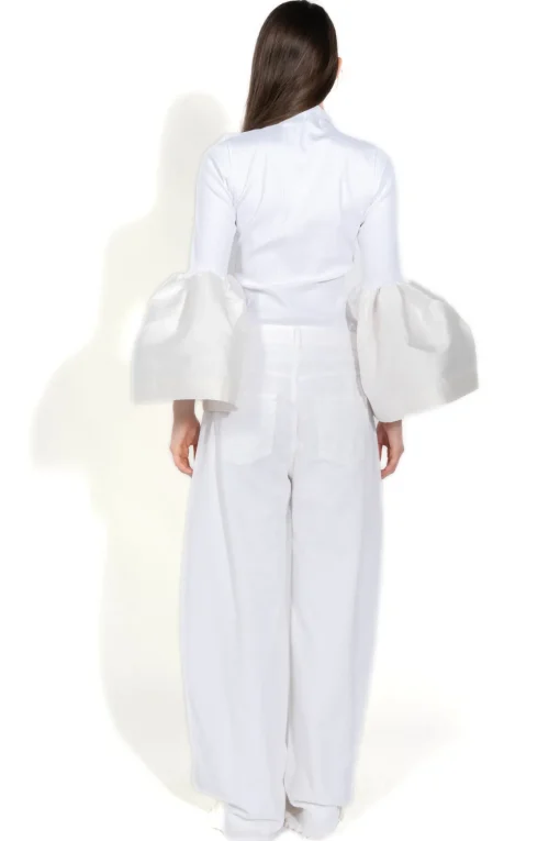 WHITE TURTLENECK PUFF SLEEVE TOP