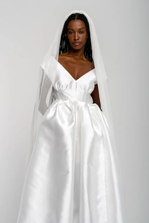 WHITE V NECK CINCHED PLEATED MIDI DRESS