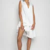 WHITE V-NECK FRILL DRESS